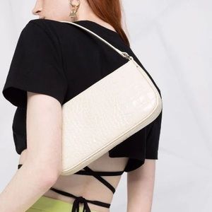 By Far Rachel cream croc leather shoulder bag
